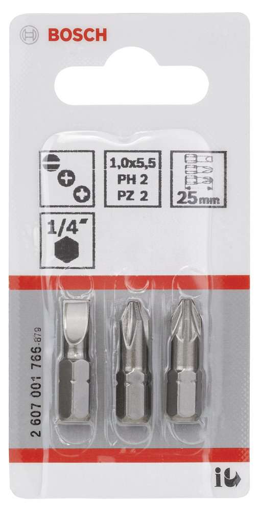 Bosch - 3 Parçalı Extra Hard Serisi Vidalama Ucu Seti PH2/PZ2/SL1,0*25 mm