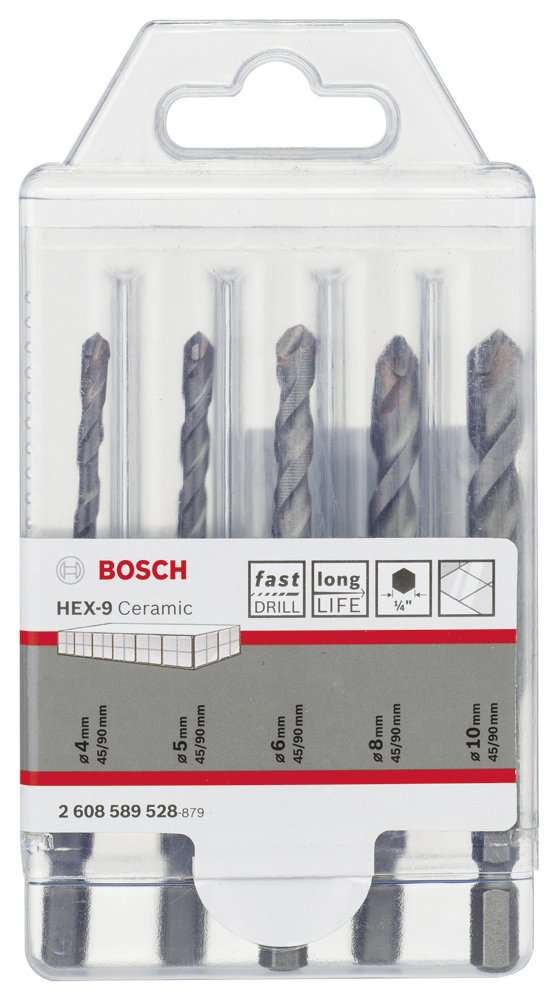 Bosch - Altıgen Şaftlı, HEX-9 Serisi HEX-9 Serisi Seramik için Matkap Ucu 5'li Set 4-5-6-8-10 mm