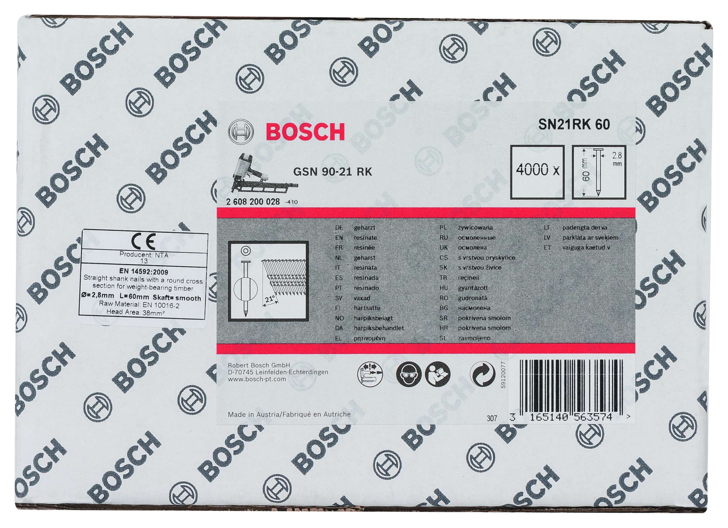 Bosch - GSN 90-21DK Çivi  60mm 4000li Düz Parlak