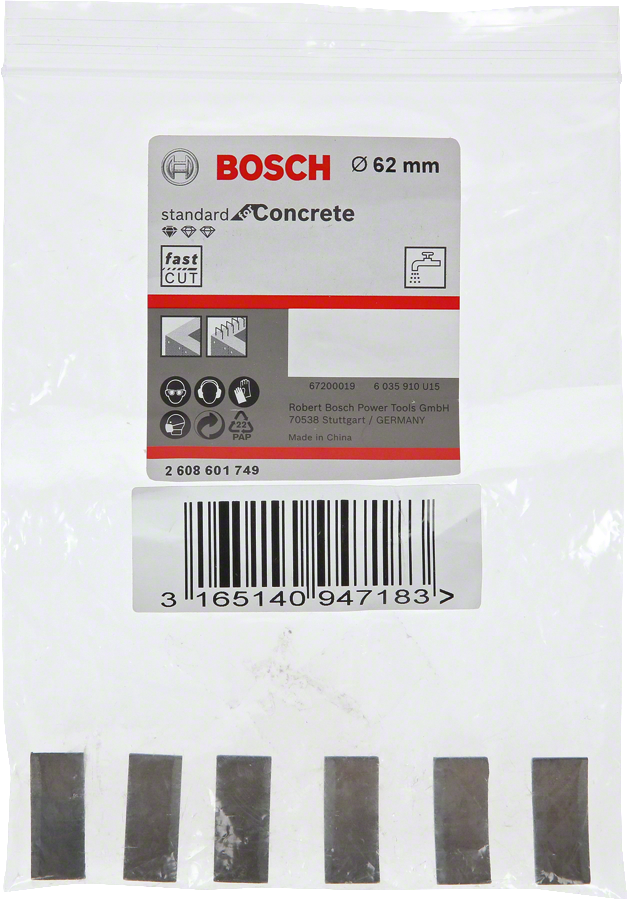 Bosch - Standard Seri Sulu Elmas Karot Ucu Segmanı 62mm 1 1/4'' 6'lı