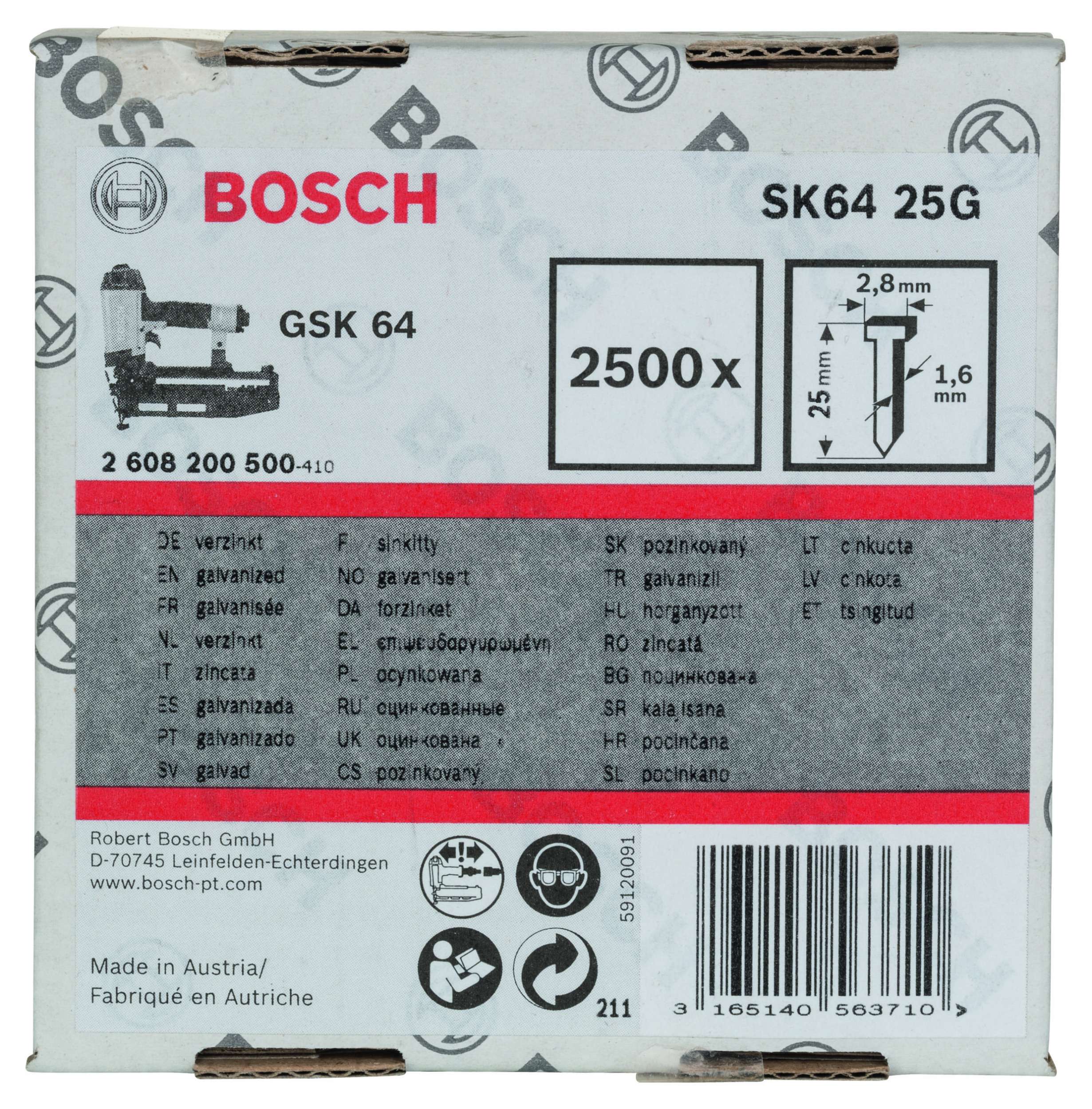 Bosch - GSK 64 Çivisi 25 mm 2500li Galvanizli