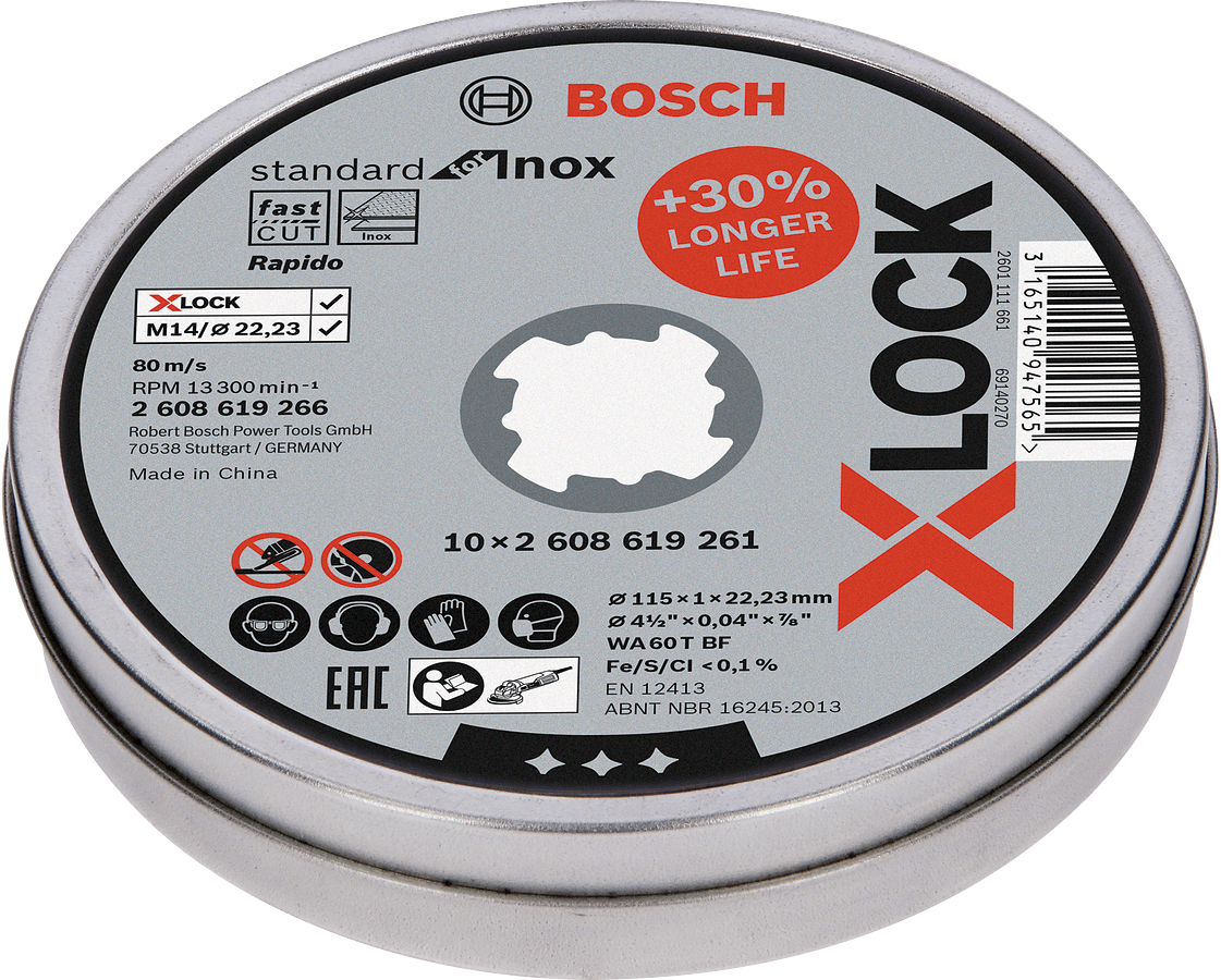 Bosch - X-LOCK - 115*1,0mm Standard Seri Düz Inox (Paslanmaz Çelik) Kesme Diski (Taş) - Rapido 10'lu
