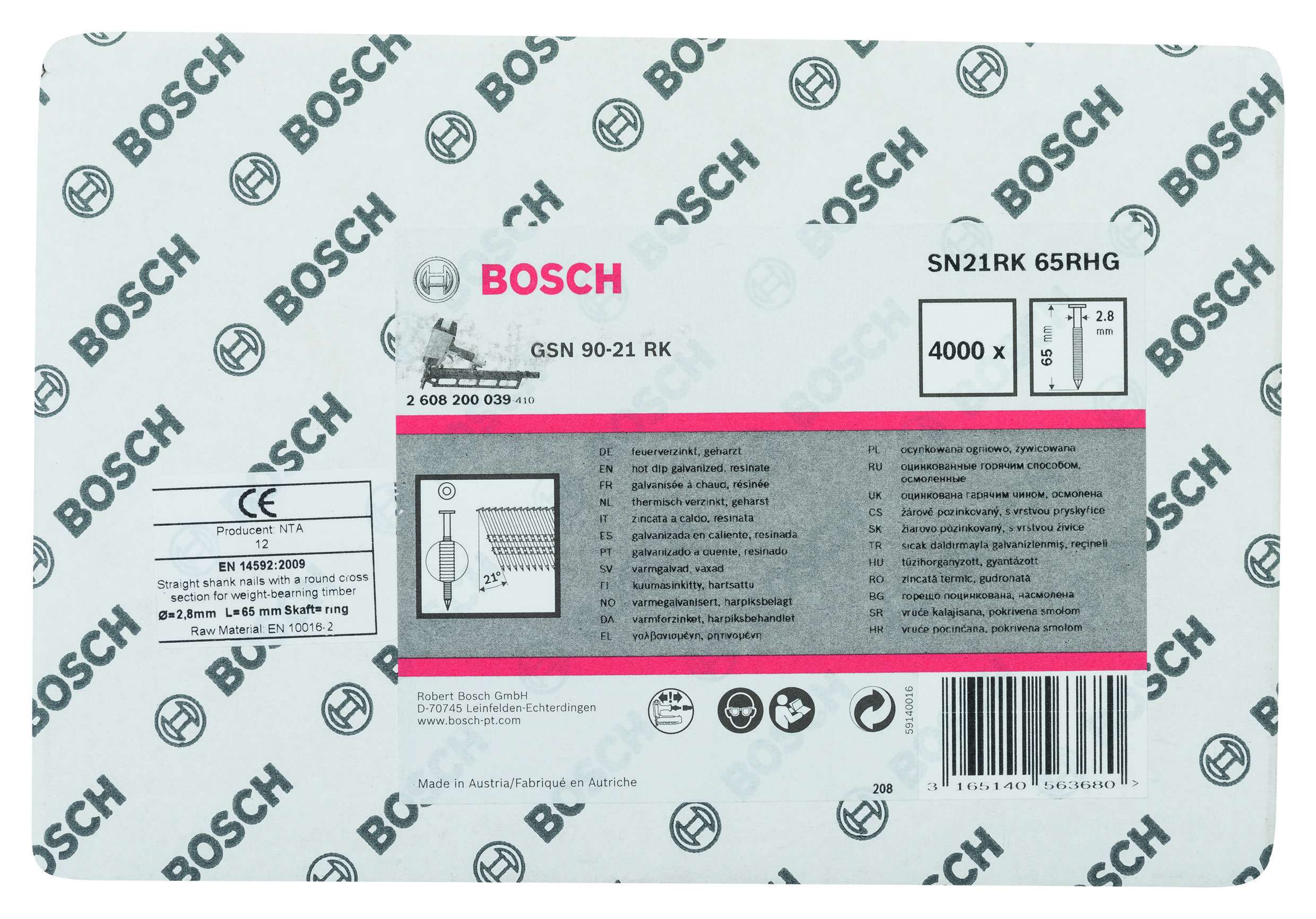 Bosch - GSN 90-21DK Çivi  65mm 4000li YivliGalv