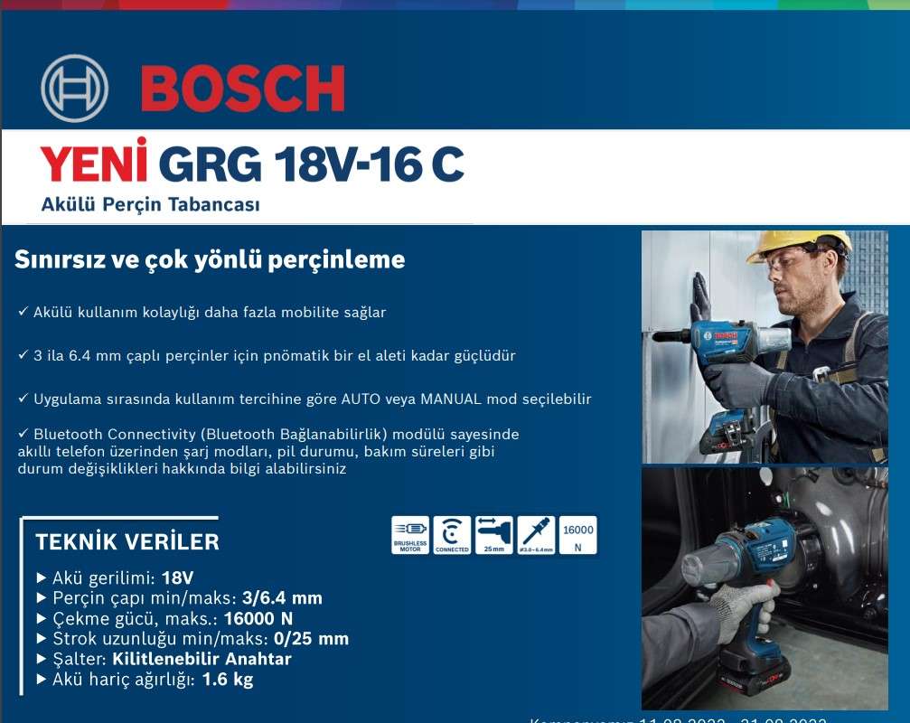 BOSCH GRG 18V-16 C 18V AKÜLÜ PERÇİN TABANCASI