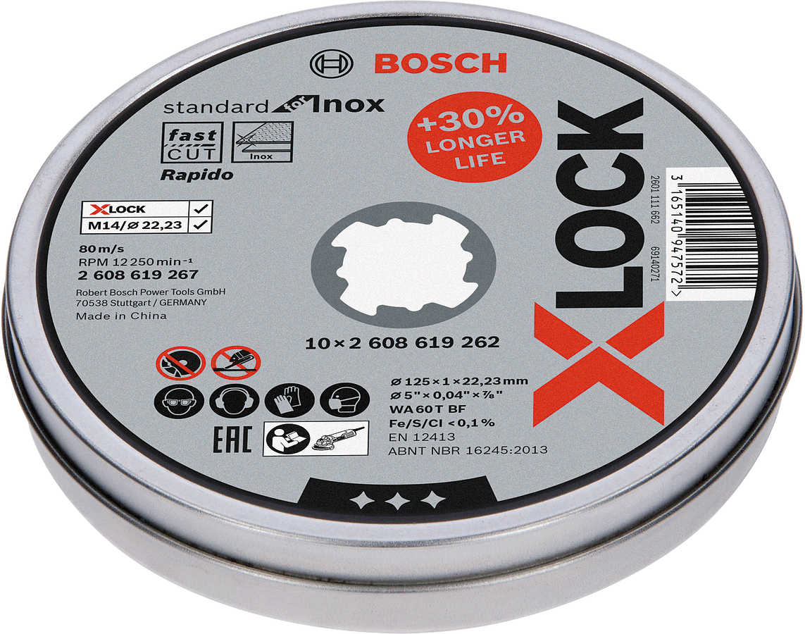 Bosch - X-LOCK - 125*1,0mm Standard Seri Düz Inox (Paslanmaz Çelik) Kesme Diski (Taş) - Rapido 10'lu