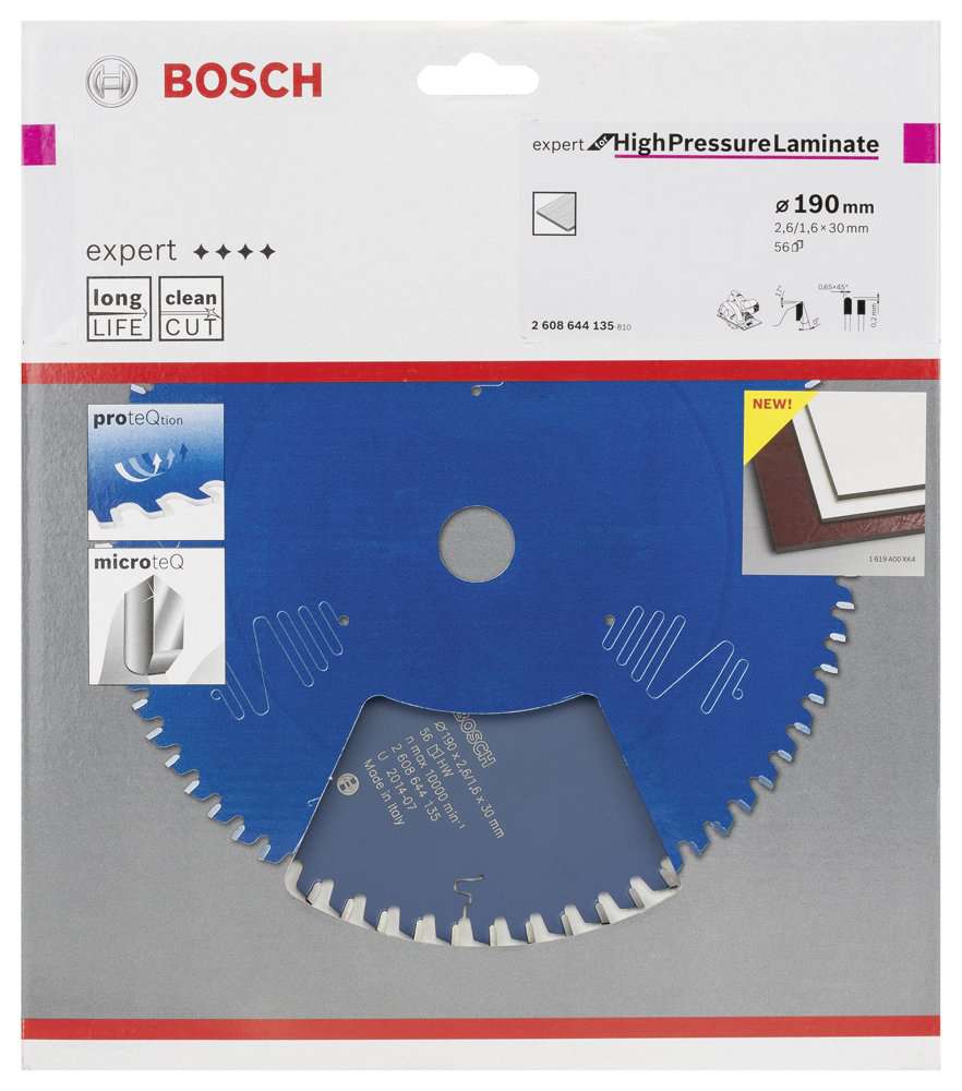 Bosch - Expert Serisi Yüksek Basınçlı Lamine Panel ve Trespa için Daire Testere Bıçağı 190*30 mm 56 Diş