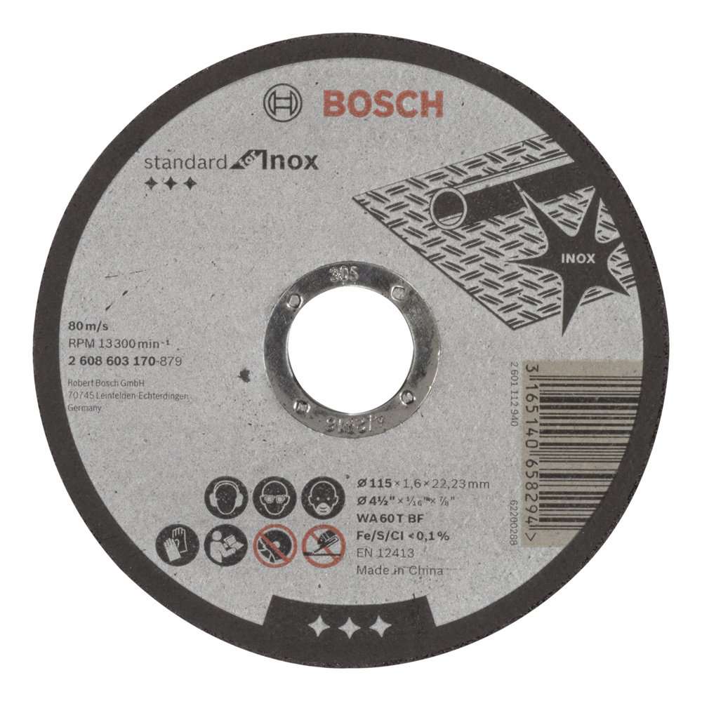 Bosch - 115*1,6 mm Standard Seri Düz Inox (Paslanmaz Çelik) Kesme Diski (Taş)