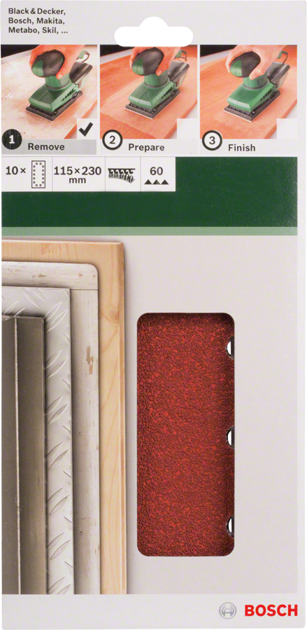 Bosch - Titreşimli Zımpara Kağıdı 10'lu, 115 x 230 mm 60 Kum 14 Delik