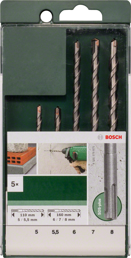 Bosch - SDS Plus Kırıcı Delici Matkap Ucu Seti 5 Parça (5,5,5 x 110, 6,7,8 x 160 mm)