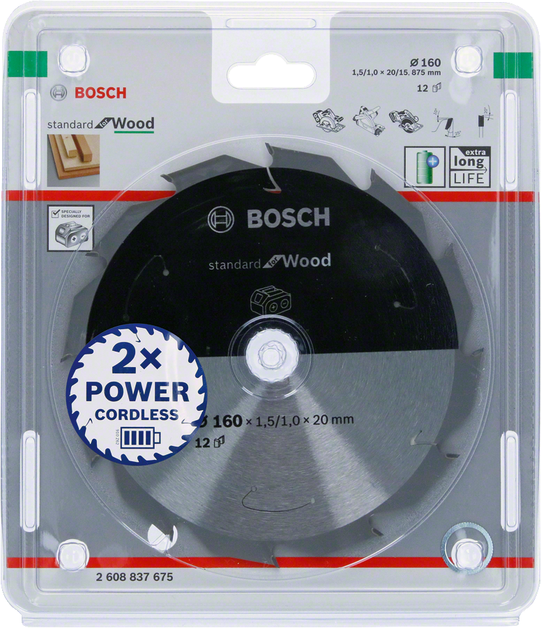 Bosch - Standard for Serisi Ahşap için Akülü Daire Testere Bıçağı 160*20 mm 12 Diş