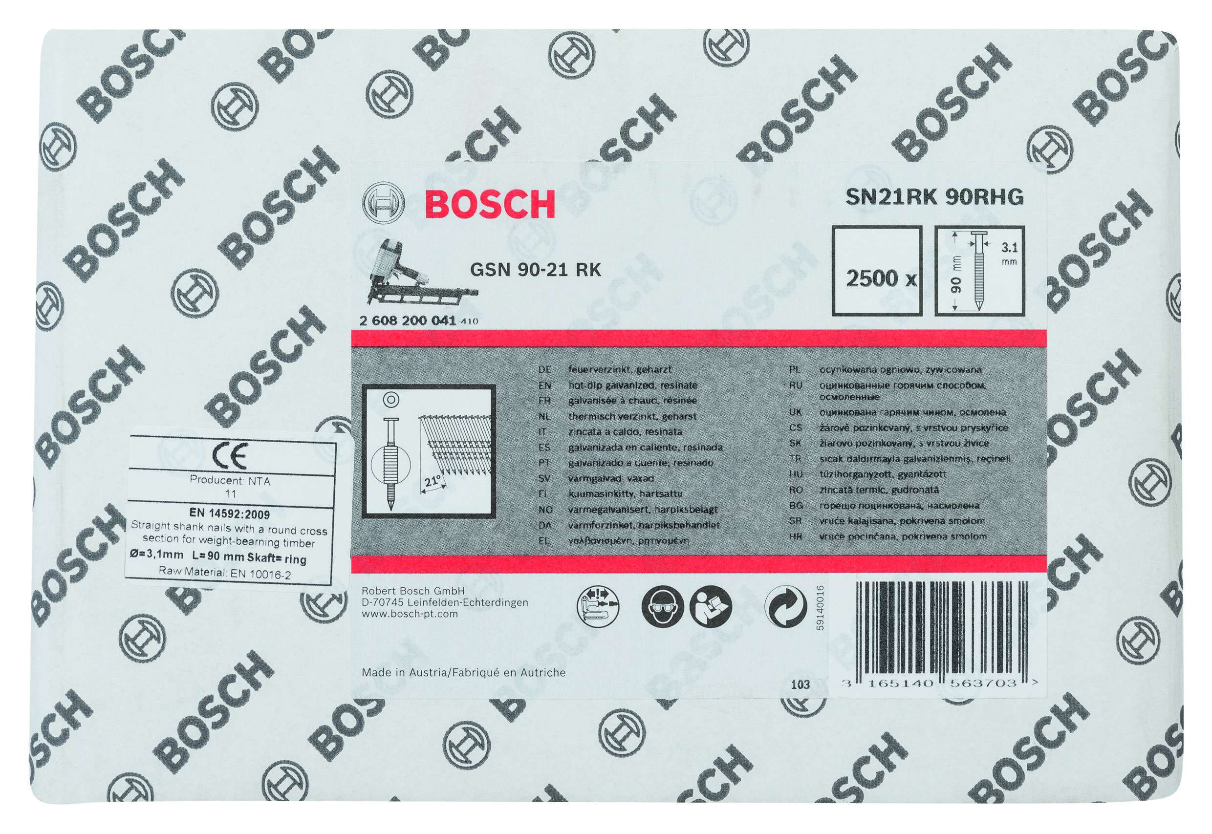 Bosch - GSN 90-21DK Çivi  90mm 2500lü YivliGalv