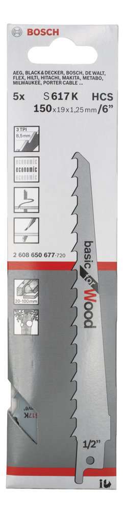 Bosch - Basic Serisi Ahşap için Panter Testere Bıçağı S 617 K - 5'li