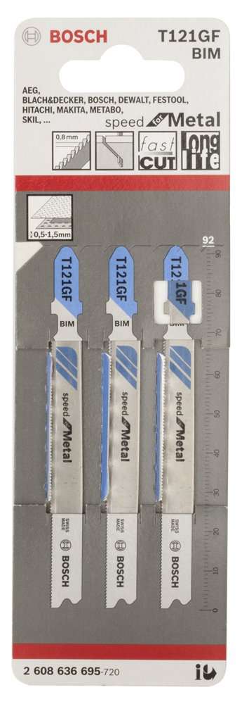 Bosch - Hızlı Kesim Serisi Metal İçin T 121 GF Dekupaj Testeresi Bıçağı - 3'Lü Paket