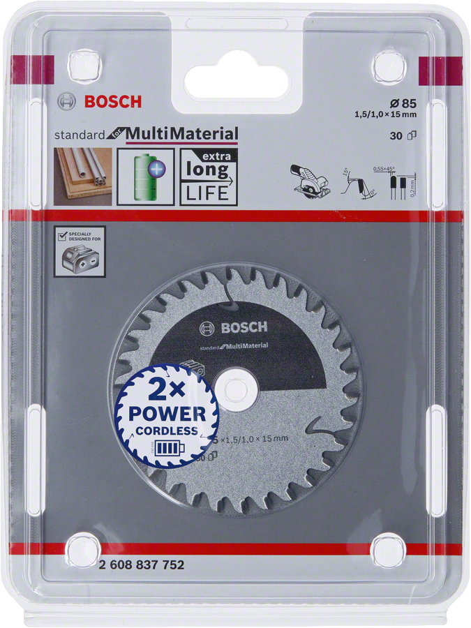 Bosch - Standard for Serisi Çoklu Malzeme için Akülü Daire Testere Bıçağı 85*15 mm 30 Diş