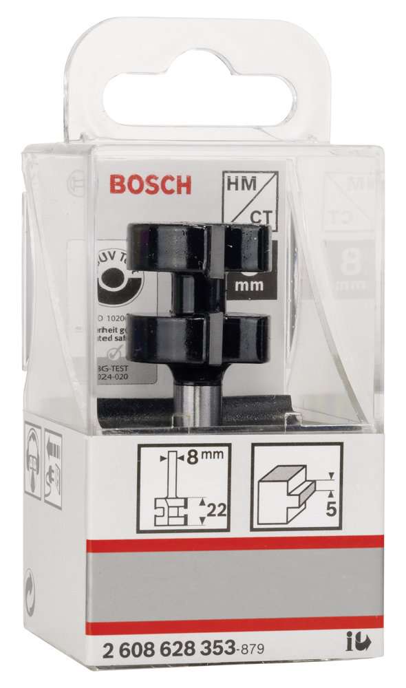 Bosch - Standard Seri Ahşap İçin Çift Oluklu, Sert Metal Dilli Birleşim Frezesi 8*25*58 mm