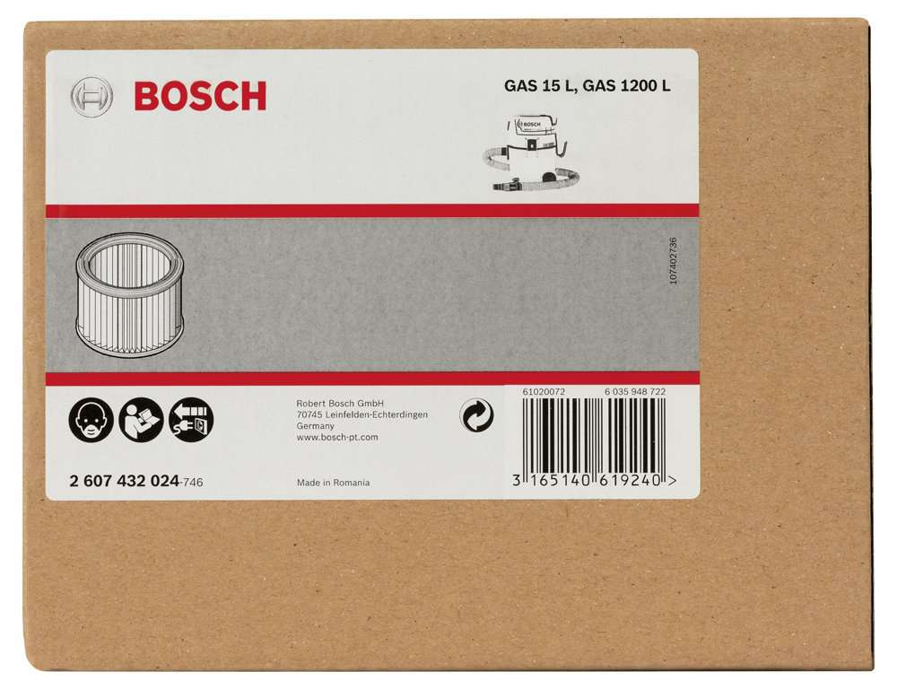 Bosch - Elektrikli Süpürgeler İçin Filtre Polyester Kanallı (GAS 15PS, GAS 12-25 PL için uygun)