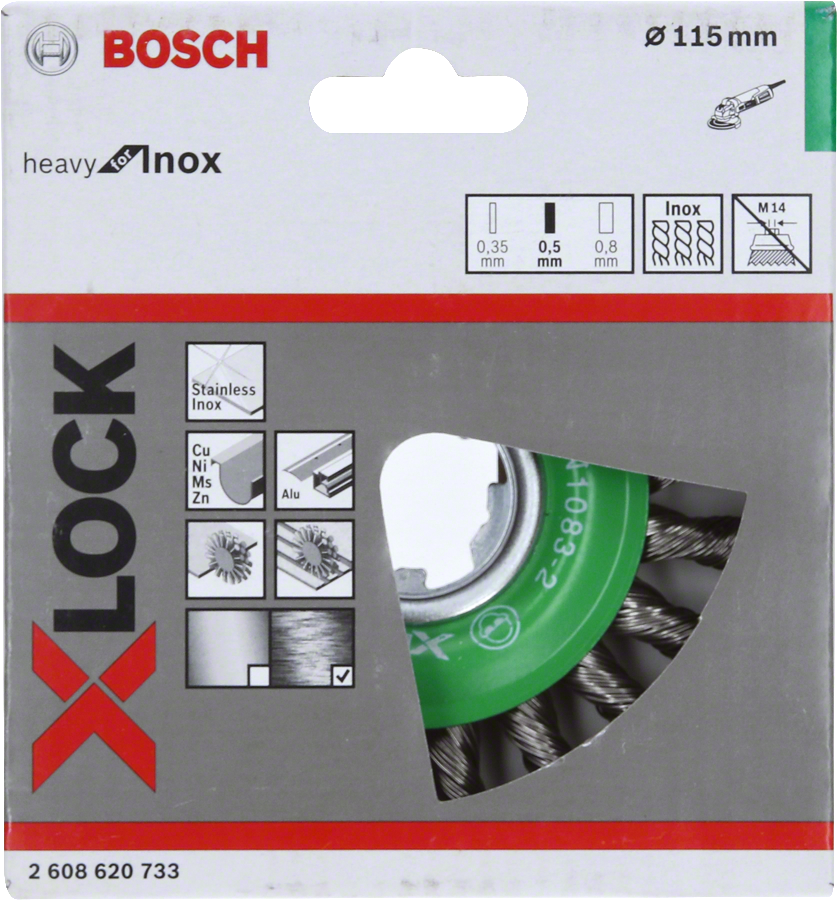 Bosch - X-LOCK - Heavy Serisi Inox İçin Burgulu Yuvarlak Fırça 115*0,5 mm