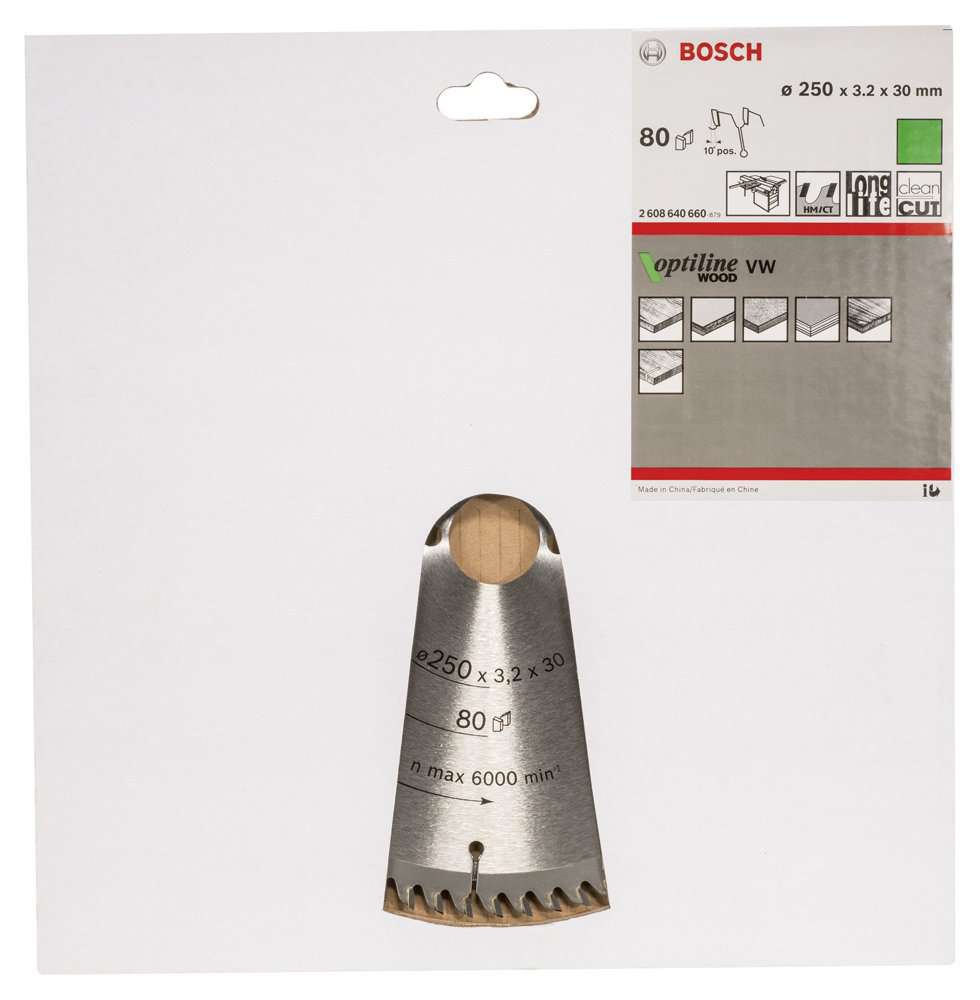 Bosch - Optiline Serisi Ahşap için Daire Testere Bıçağı 250*30 mm 80 Diş