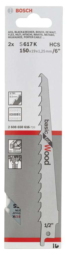 Bosch - Basic Serisi Ahşap için Panter Testere Bıçağı S 617 K - 2'li