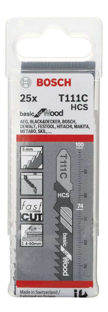 Bosch - Ekonomik Seri Ahşap İçin T 111 C Dekupaj Testeresi Bıçağı - 25'Li Paket