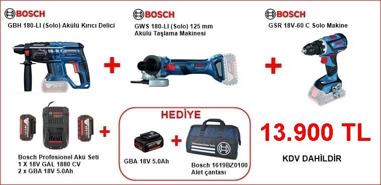 Bosch 3 lü Kampanya GBH 180-LI +GWS 18-125 V-LI+GSR 18V-60 C