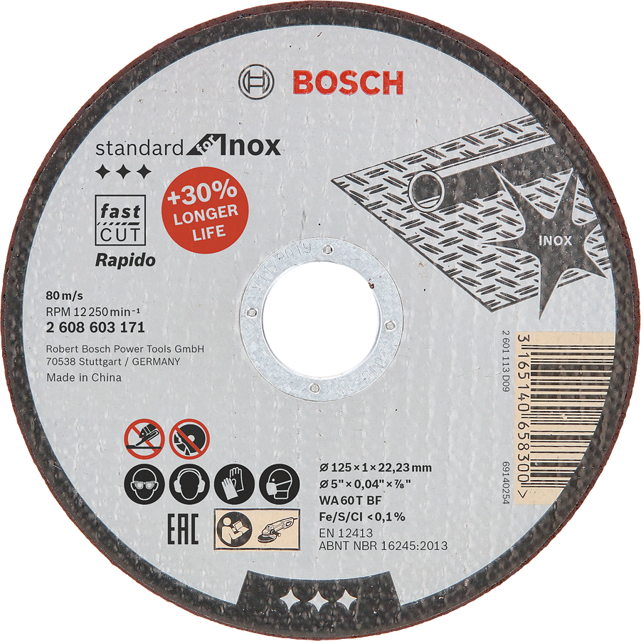 Bosch - 125*1,0 mm Standard Seri Düz Inox (Paslanmaz Çelik) Kesme Diski (Taş) - Rapido