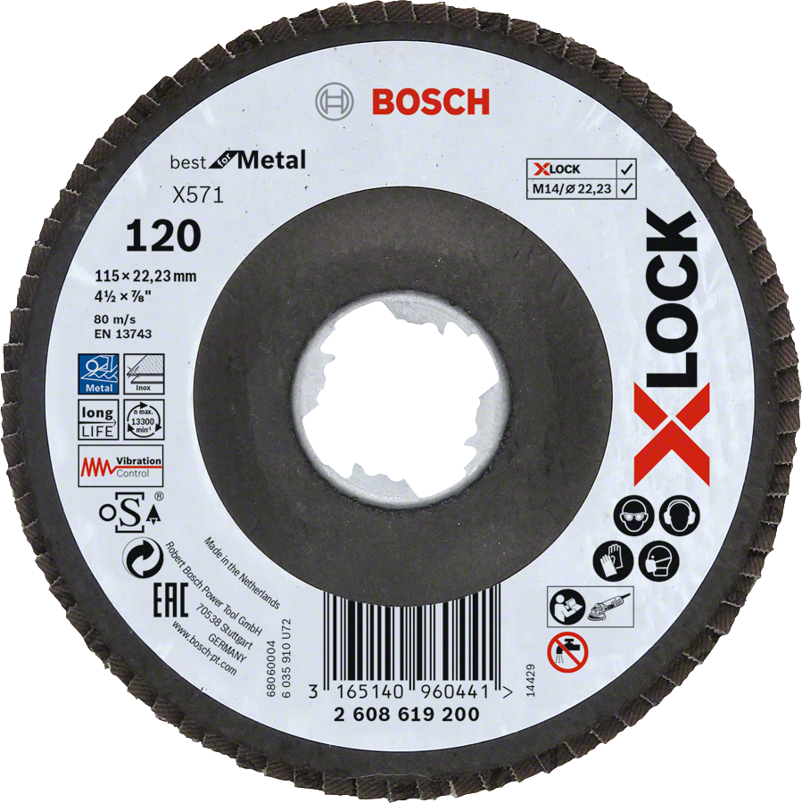 Bosch - X-LOCK - 115 mm 120 Kum Best Serisi Metal Flap Disk