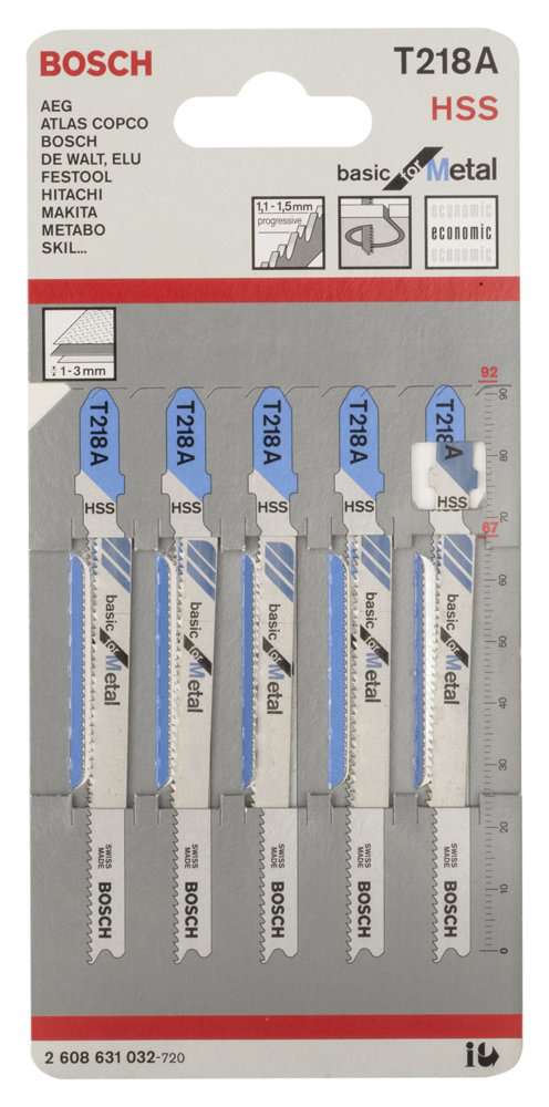 Bosch - Ekonomik Seri Metal İçin T 218 A Dekupaj Testeresi Bıçağı - 5'Li Paket