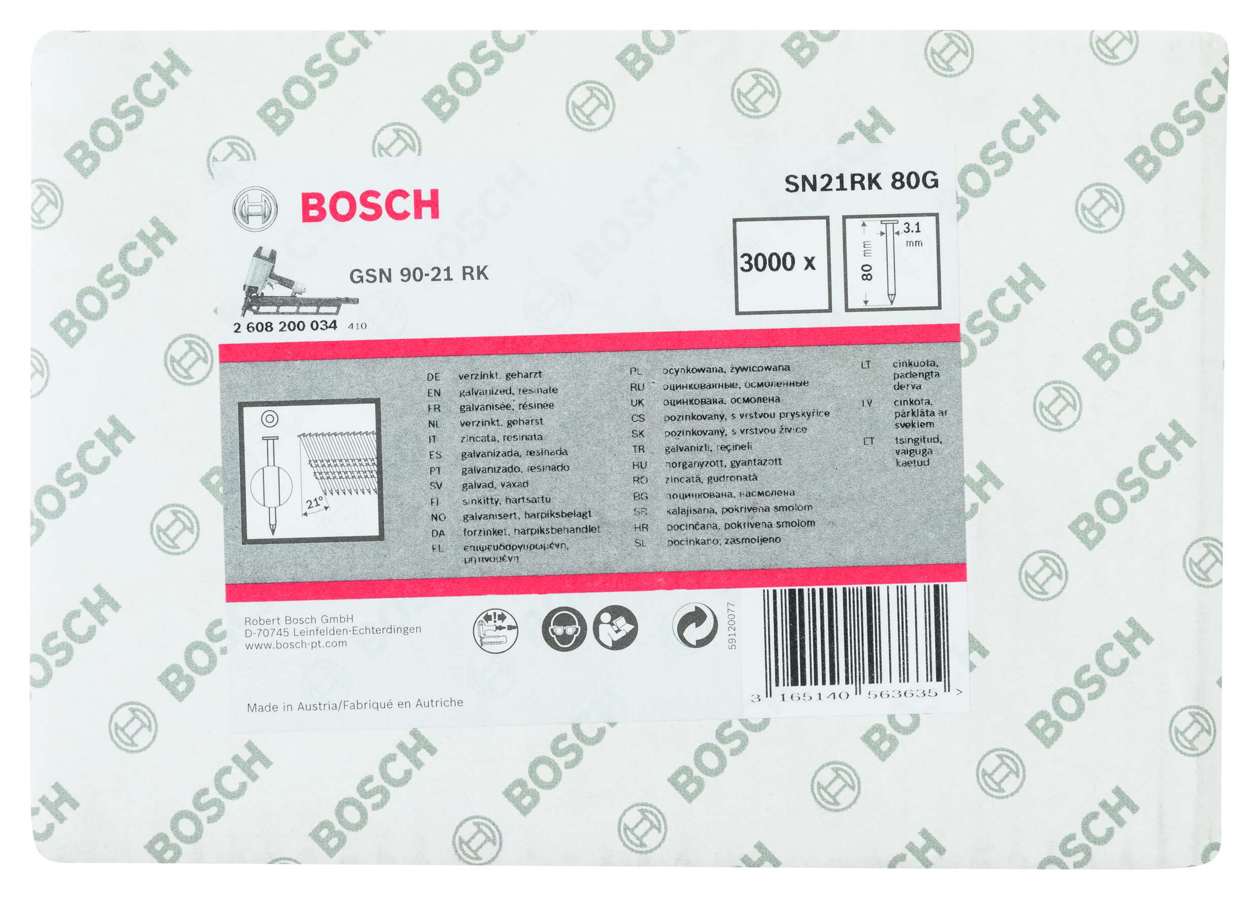 Bosch - GSN 90-21DK Çivi  80mm 3000li Düz ÇinkoK