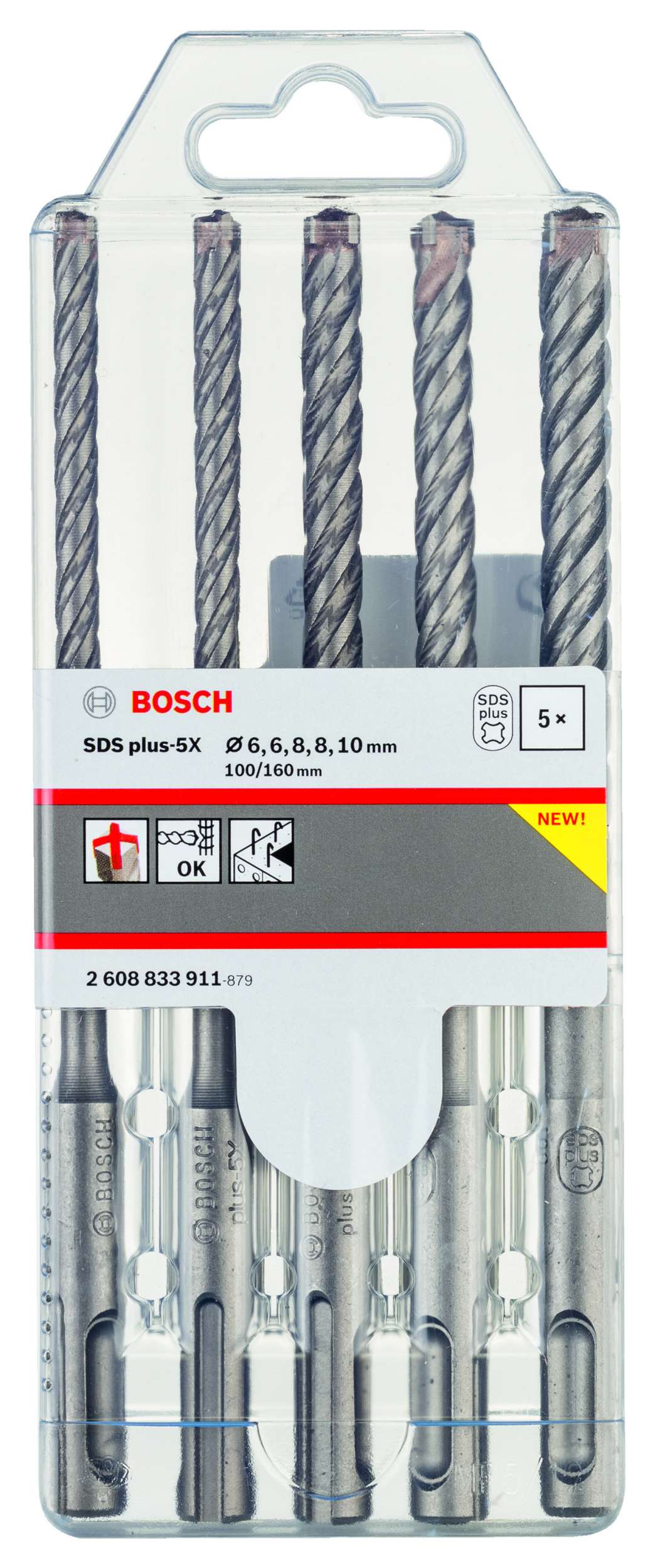 Bosch - SDS plus-5X Serisi Kırıcı Delici Matkap Ucu 5 Parça Set (6,6,8,8,10 x 160 mm)