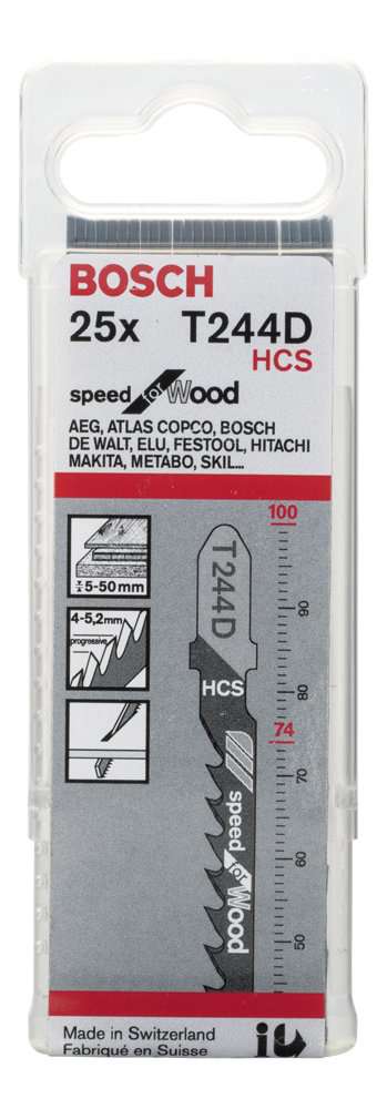 Bosch - Hızlı Kesim Serisi Ahşap İçin T 244 D Dekupaj Testeresi Bıçağı - 25'Li Paket