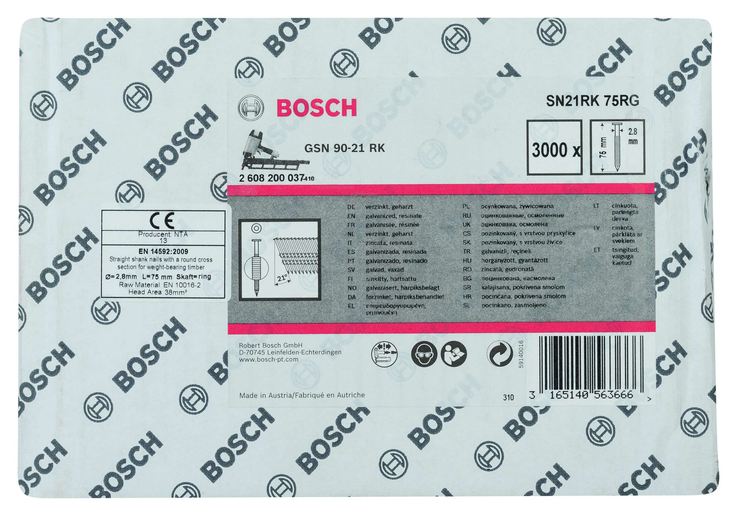 Bosch - GSN 90-21DK Çivi  75mm 3000li YivliÇinko