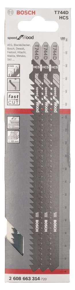 Bosch - Hızlı Kesim Serisi Ahşap İçin T 744 D Dekupaj Testeresi Bıçağı - 3'Li Paket