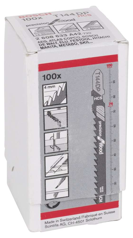 Bosch - Hassas Kesim Serisi Ahşap İçin T 144 DP Dekupaj Testeresi Bıçağı - 100'Lü Paket