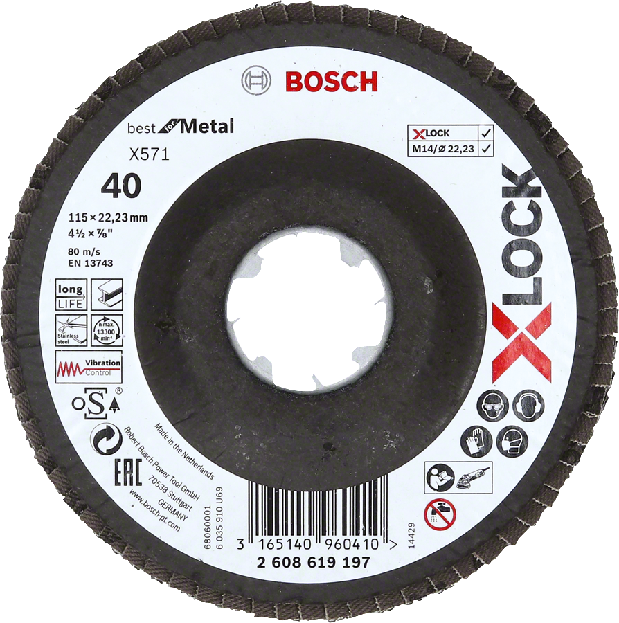 Bosch - X-LOCK - 115 mm 40 Kum Best Serisi Metal Flap Disk