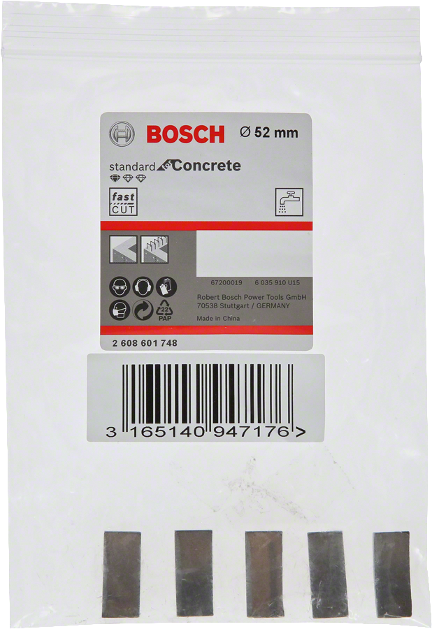 Bosch - Standard Seri Sulu Elmas Karot Ucu Segmanı 52mm 1 1/4'' 5'li