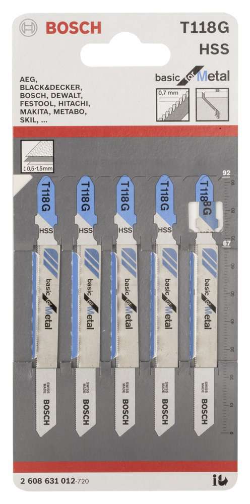 Bosch - Ekonomik Seri Metal İçin T 118 G Dekupaj Testeresi Bıçağı - 5'Li Paket