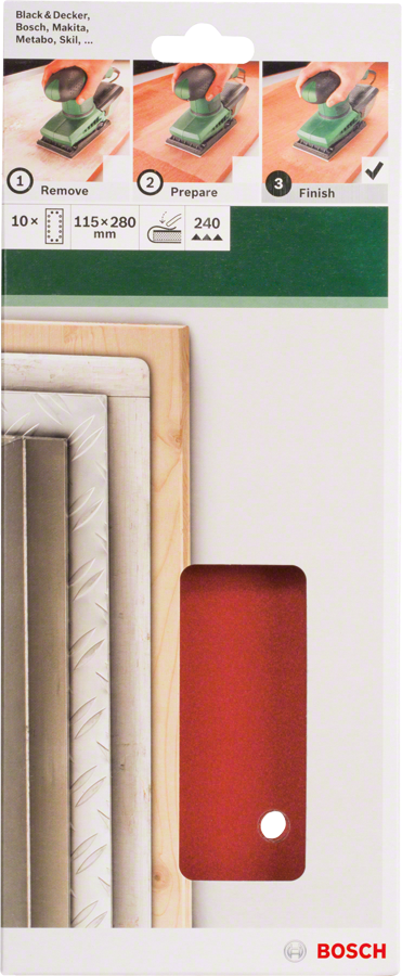 Bosch - Titreşimli Zımpara Kağıdı 10'lu, 115 x 280 mm 240 Kum 14 Delik