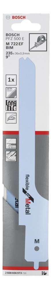 Bosch - Flexible Serisi PFZ 500 E Uyumlu Ahşap ve Metal için Panter Testere Bıçağı M 722 EF 1'li