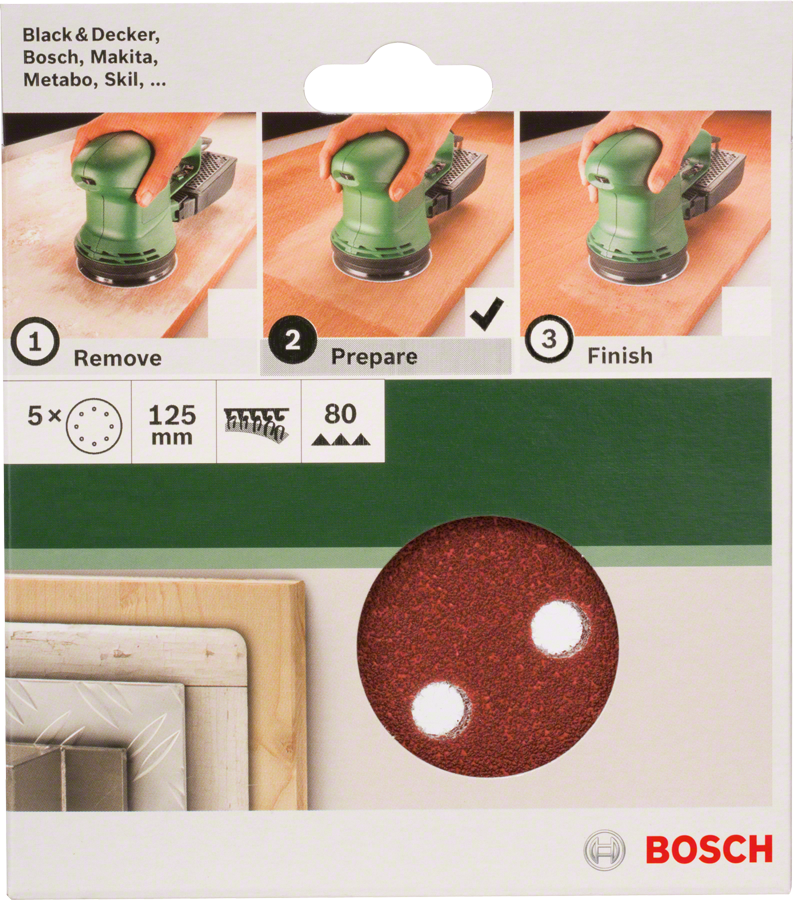 Bosch - Eksantirik Zımpara Kağıdı 5'li, 125 mm 80 Kum 8 Delik