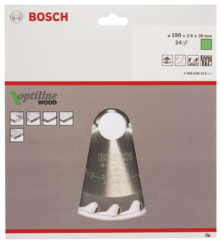 Bosch - Optiline Serisi Ahşap için Daire Testere Bıçağı 190*30 mm 24 Diş