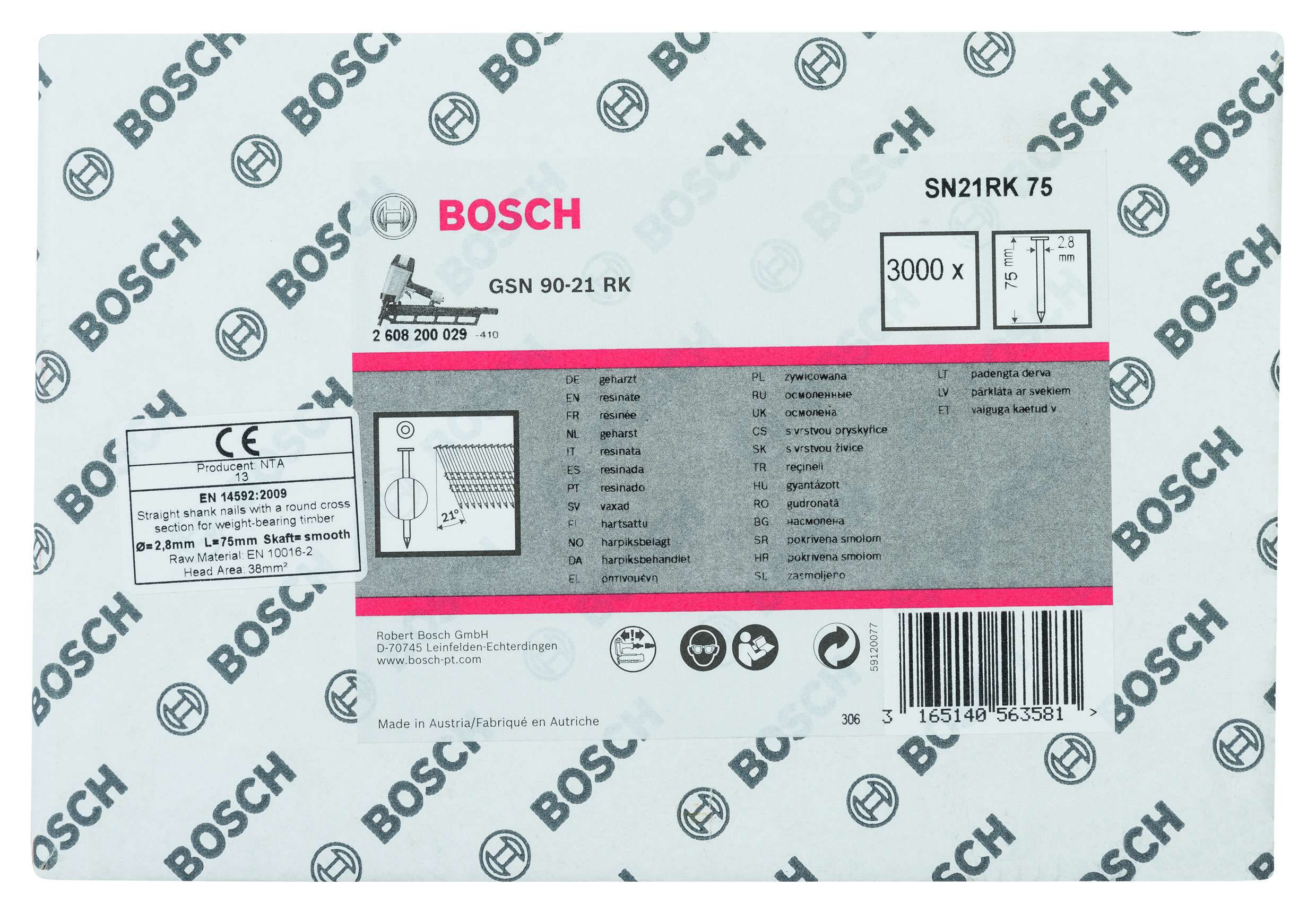Bosch - GSN 90-21DK Çivi  75mm 3000li Düz Parlak