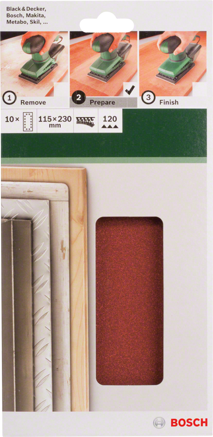 Bosch - Titreşimli Zımpara Kağıdı 10'lu, 115 x 230 mm 120 Kum 14 Delik
