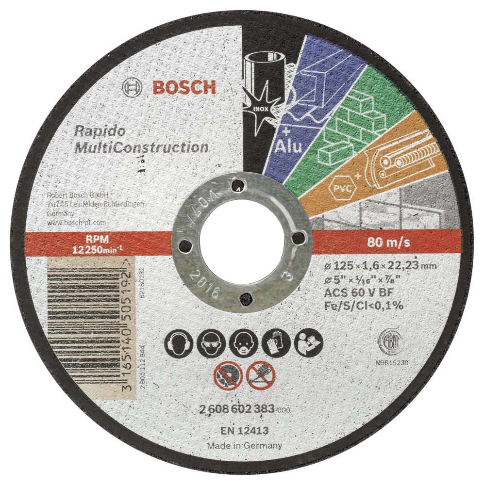 Bosch - 125*1,6 mm Çoklu Malzemelerde Kullanım İçin Düz Kesme Diski (Taş)