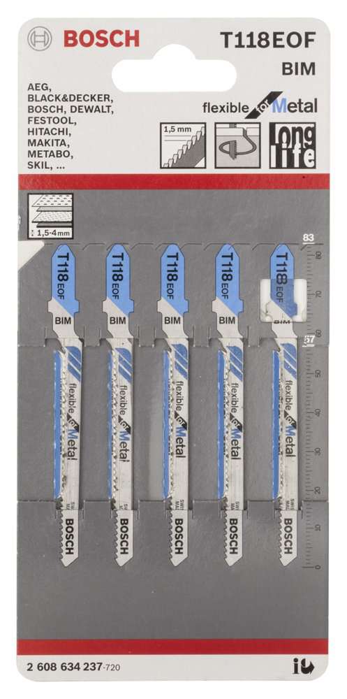 Bosch - Kırılmaya Karşı Dayanıklı Seri Metal İçin T 118 EOF Dekupaj Testeresi Bıçağı - 5'Li Paket