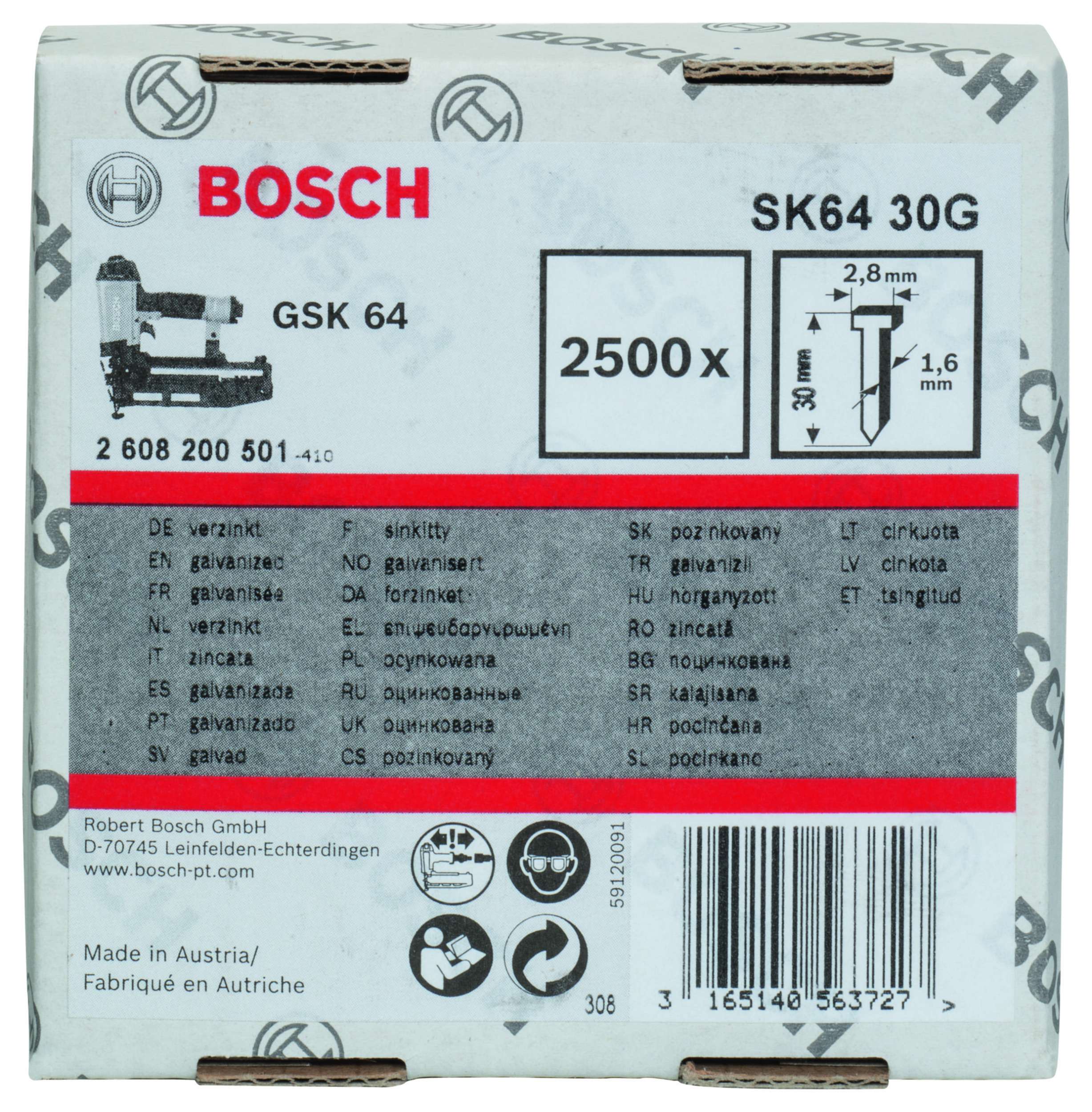 Bosch - GSK 64 Çivisi 30 mm 2500li Galvanizli