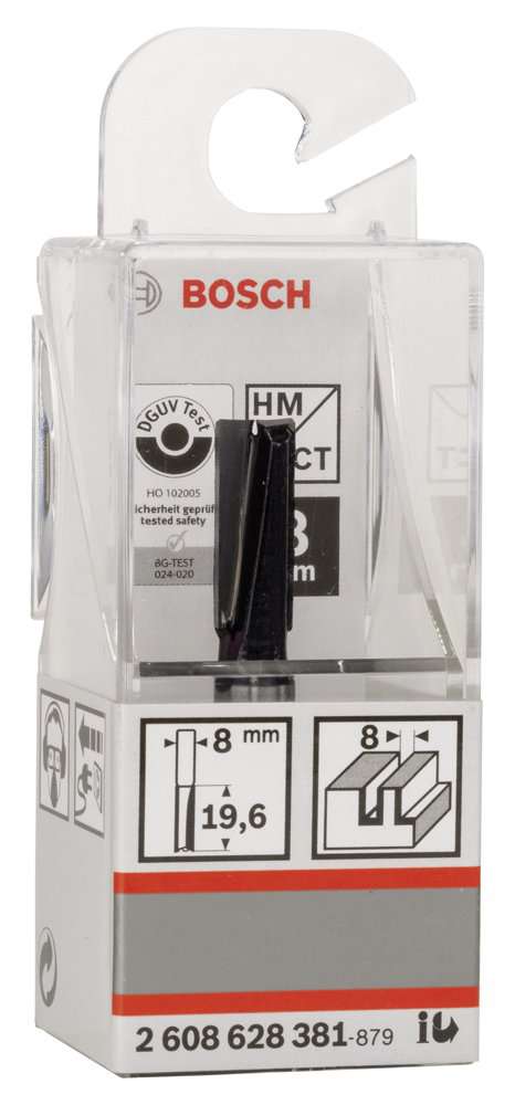 Bosch - Standard Seri Ahşap İçin Çift Oluklu, Sert Metal Düz Freze Ucu 8*8*51 mm