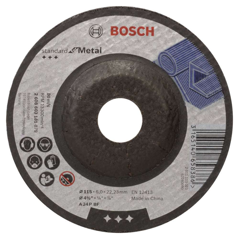 Bosch - 115*6,0 mm Standard Seri Bombeli Metal Taşlama Diski (Taş)