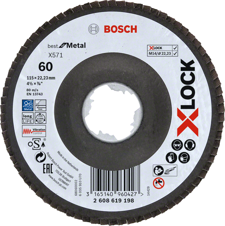 Bosch - X-LOCK - 115 mm 60 Kum Best Serisi Metal Flap Disk