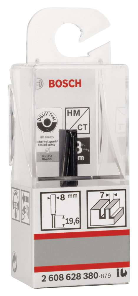 Bosch - Standard Seri Ahşap İçin Çift Oluklu, Sert Metal Düz Freze Ucu 8*7*51 mm